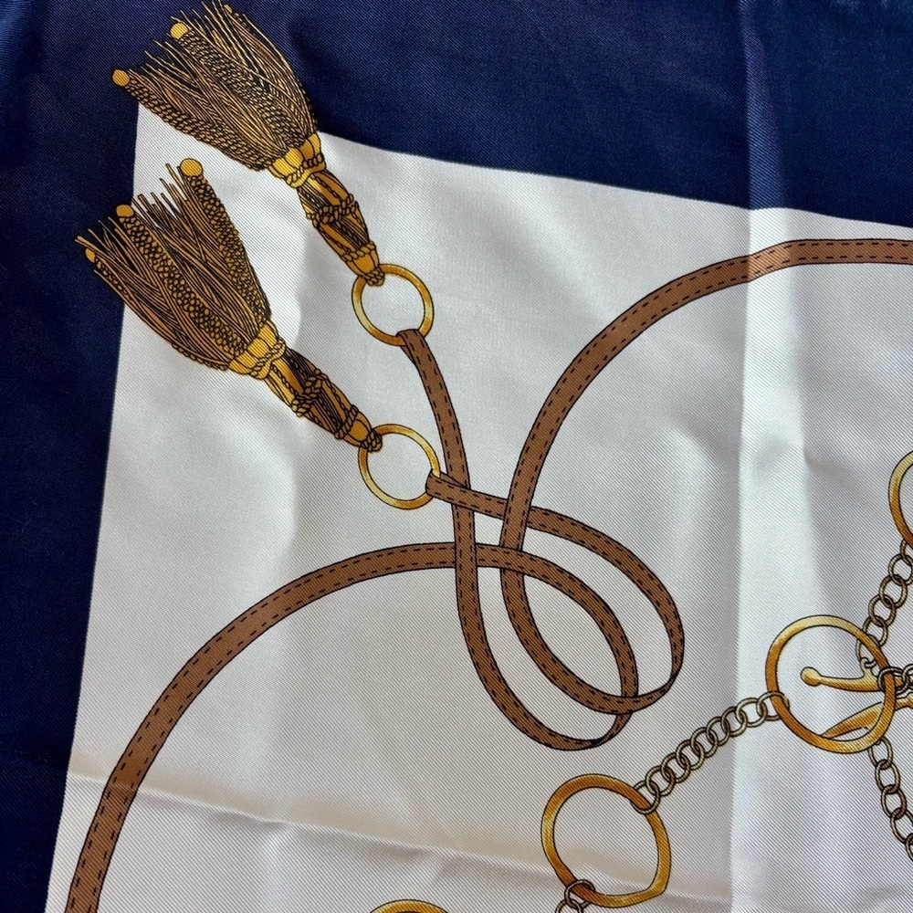 CELINE PARIS Navy and Gold Silk Equestrian Scarf - Picture 10 of 16